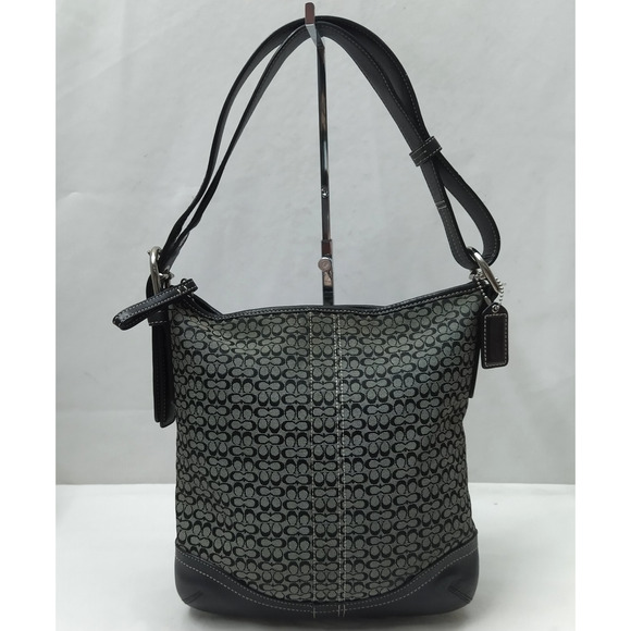 Coach Signature Black Canvas Leather Trim Zipper Closure Crossbody Shoulder Bag - Picture 1 of 16